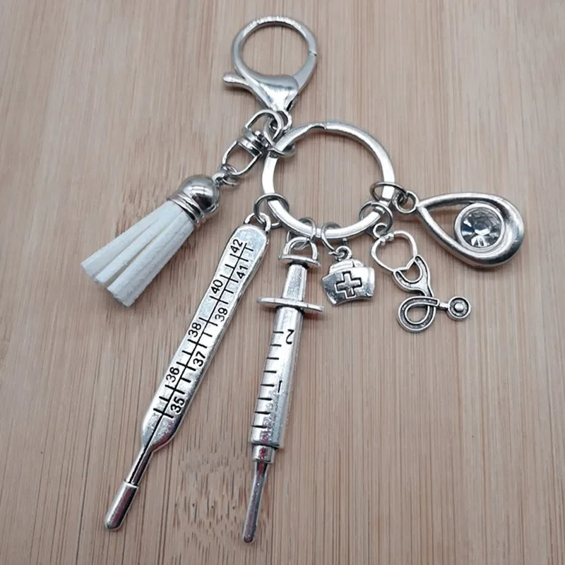 New Nurse Medical Box Medical Keychain Needle Syringe Stethoscope Tassel Cute Keychain Jewelry Gift