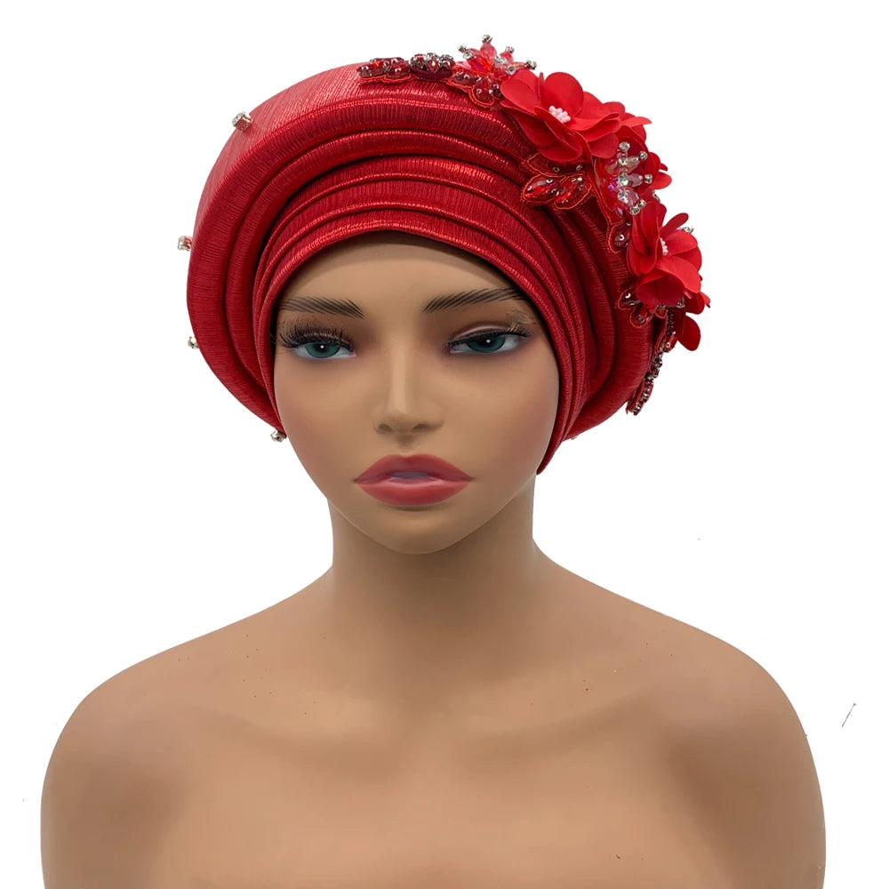 Exquisite Bouquet African Women's Turban Cap Ready to Wear Nigeria Auto Gele Headtie Female Fashion Head Wraps Turbante Mujer