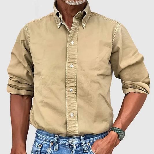 New Shirts for Men Pure Color Long Sleeve Turn-down Collar Designer Blouse Imitation Denim Men's Shirt