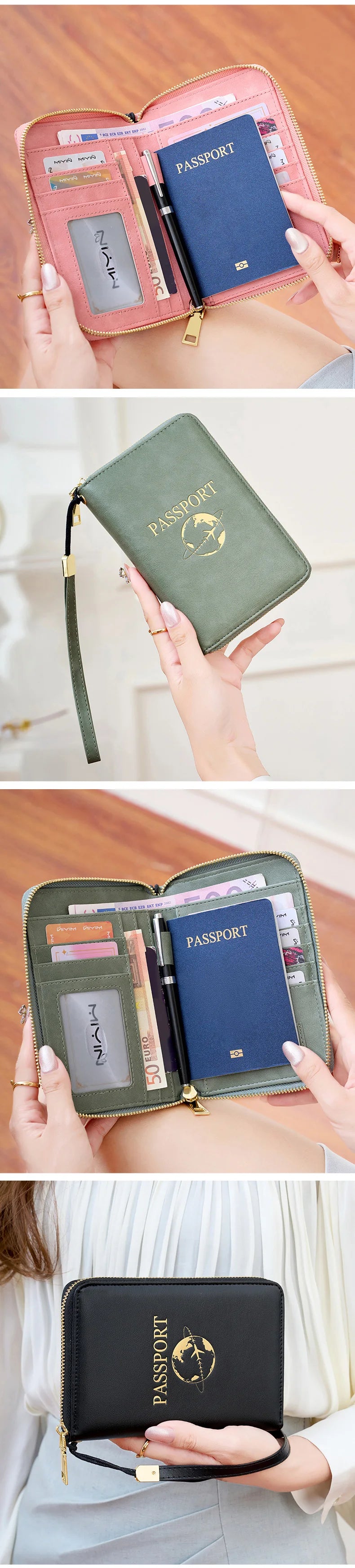 New Retro Passport Bag Fashion RFID Multifunctional PU Leather Passport Wallet Storage Bag Travel Accessories ID Bag Card Holder