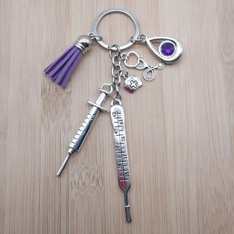 New Nurse Medical Box Medical Keychain Needle Syringe Stethoscope Tassel Cute Keychain Jewelry Gift