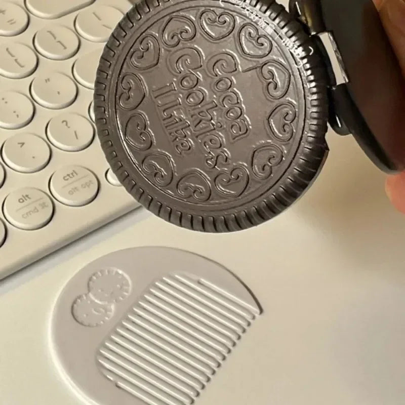 Chocolate Biscuit Round Folding Make Up Mirror Ins Kawai Outside Pocket Mirrors Women Small Cocoa Mirror with Combs Black Coffee