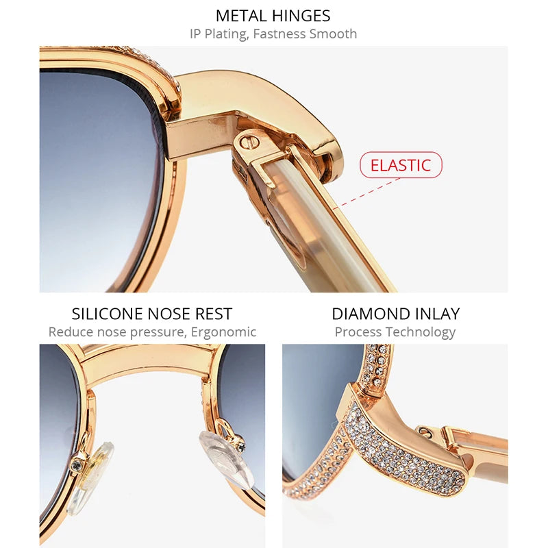 HEPIDEM High Quality Men Buffs Sunglasses Square Luxury Brand Design Diamond Sumptuous Sun Glasses Women Buffalo Horn Glasses