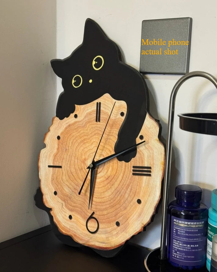 Cartoon Cat Wall Clock Creative Cat Tail Swing Wall Clock Quartz Mute Wall Clock Home Decoration Living Room Bedroom Decoration