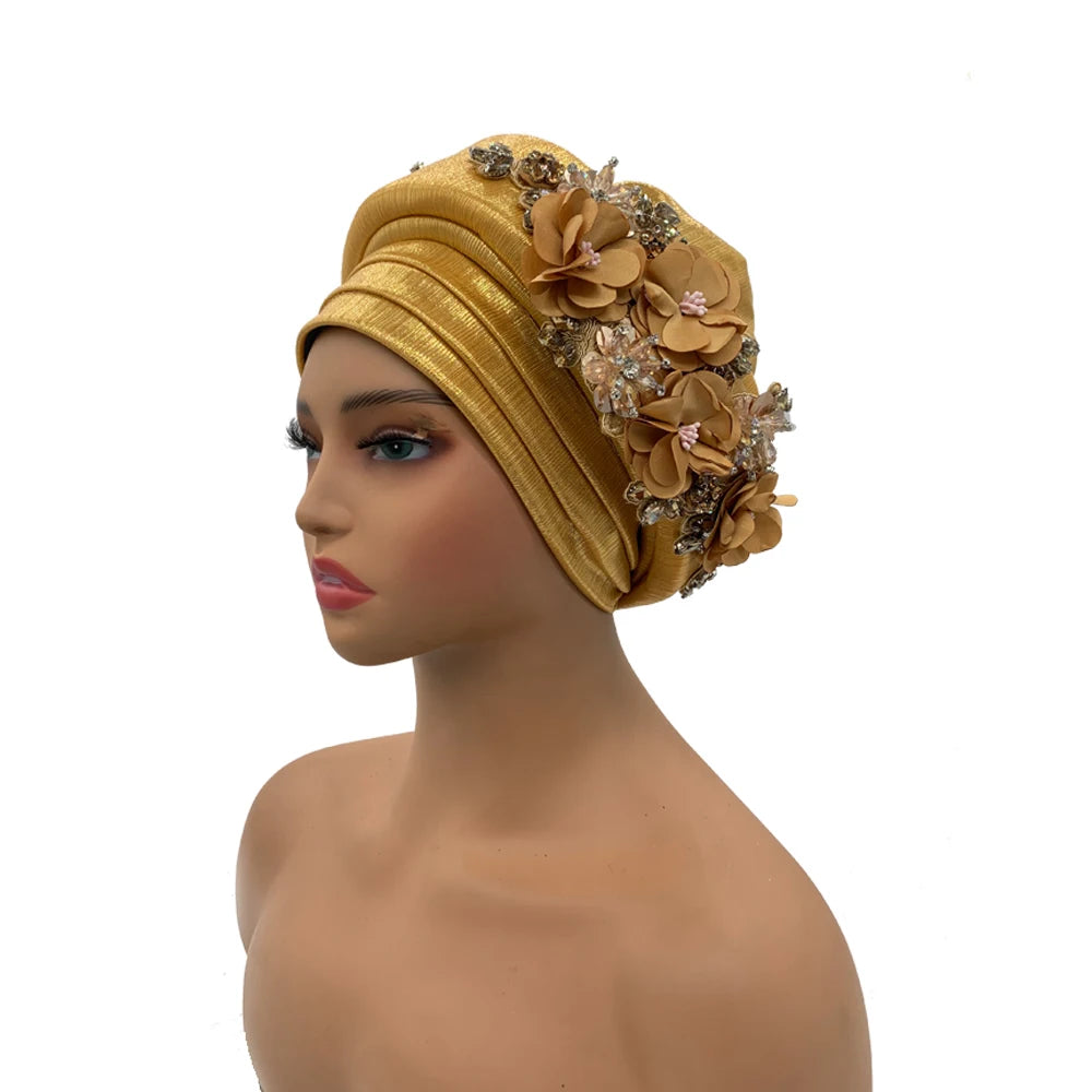 Exquisite Bouquet African Women's Turban Cap Ready to Wear Nigeria Auto Gele Headtie Female Fashion Head Wraps Turbante Mujer