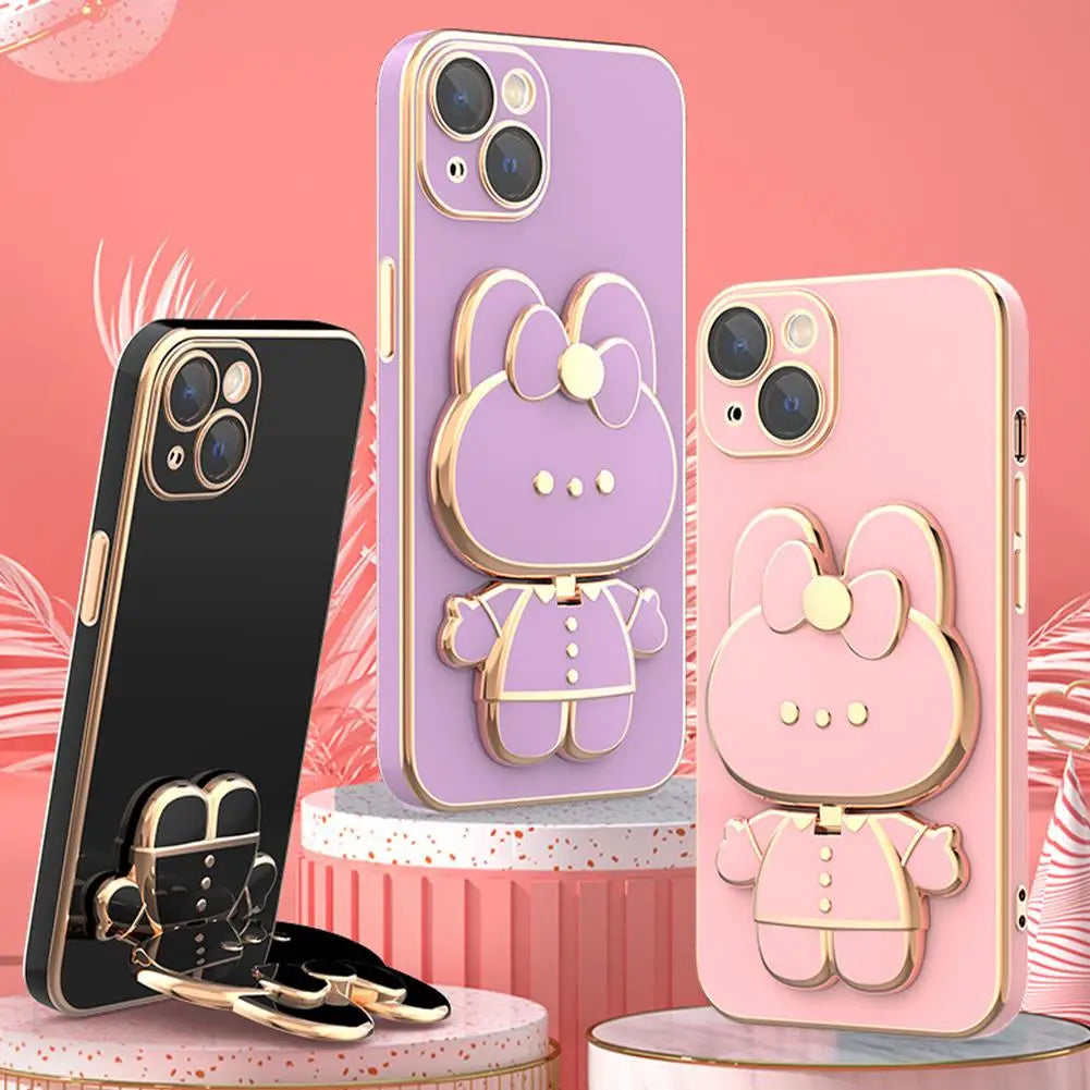 Universal Mobile Phone Holder Metal Cute Cat Phone Holder Cell Phone Stand 2 In 1 Finger Holder With Make Up Mirror