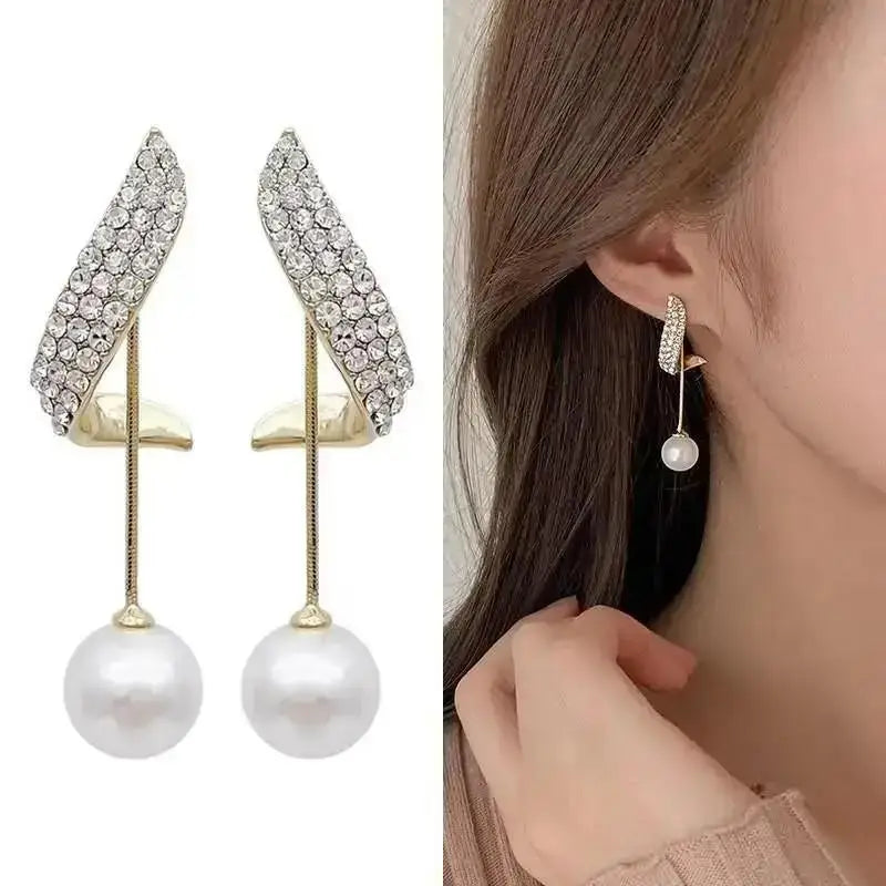 925 Silver Needle Korean Fashion Pearl Tassel Earrings For Women Jewelry Trending New Luxury Women's Zircon Pearl Earrings