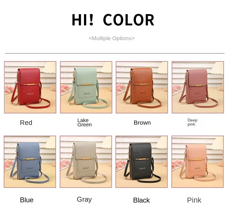 Women Fashion Touch Screen Lock Cell Phone Bag Women's Mobile Phone Card Holder Crossbody Shoulder Bag Money Pockets Small Bags