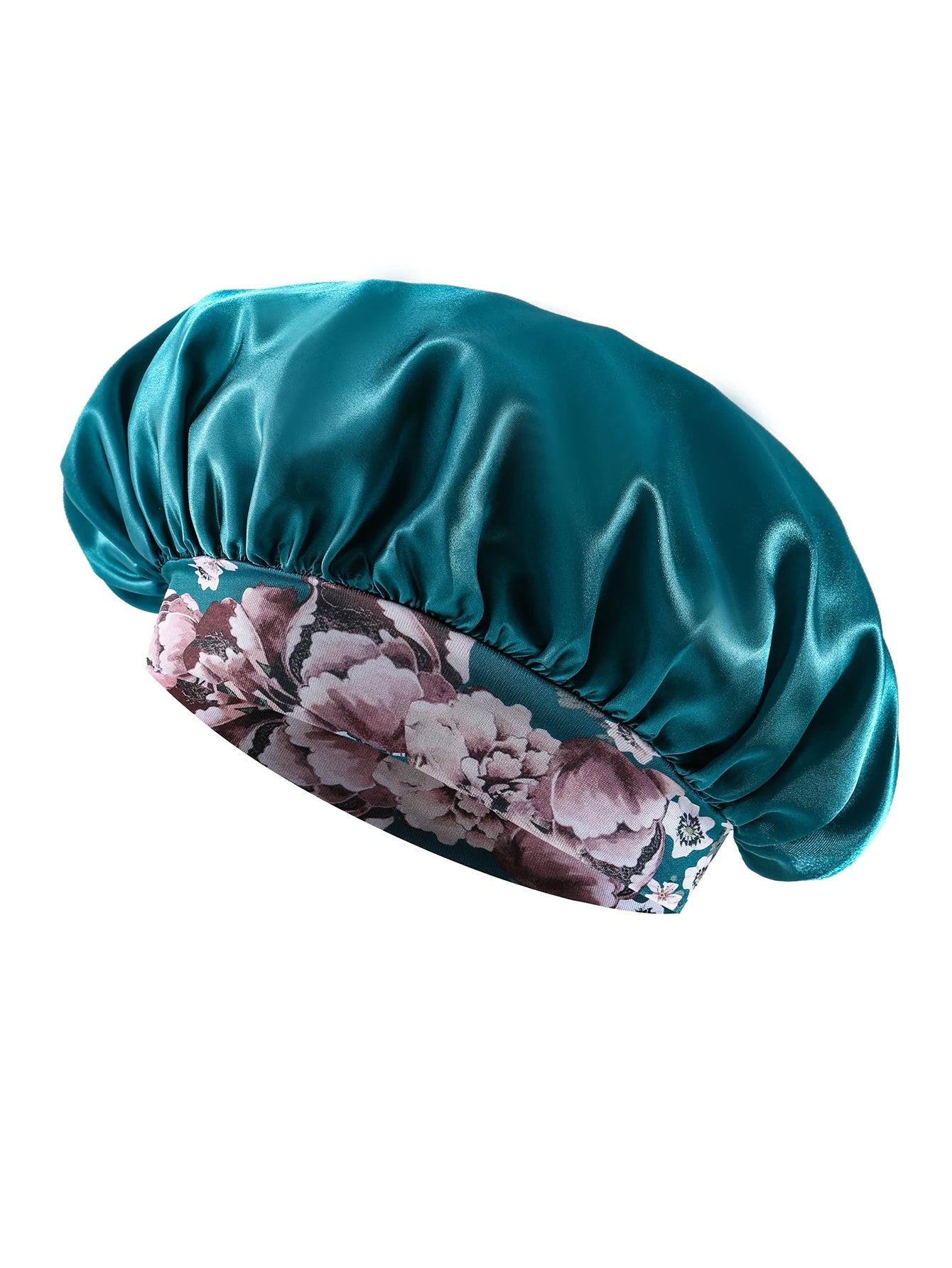 Women's Fashion Bonnet Flower Printed Hair Hat with Wide Edge Elastic Silk Smooth Satin Face for Daily Home Sleep Hat