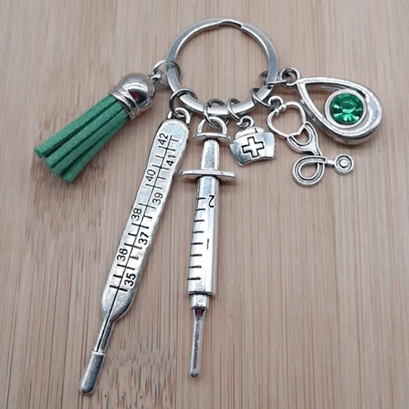 New Nurse Medical Box Medical Keychain Needle Syringe Stethoscope Tassel Cute Keychain Jewelry Gift