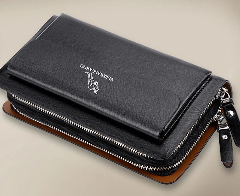 Men'S Clutch Bag PU Leather Zipper Wallet Passcard Fashion Luxury Handbag Square Holder Phone Pouch Hand Porter Bag Clutch Male