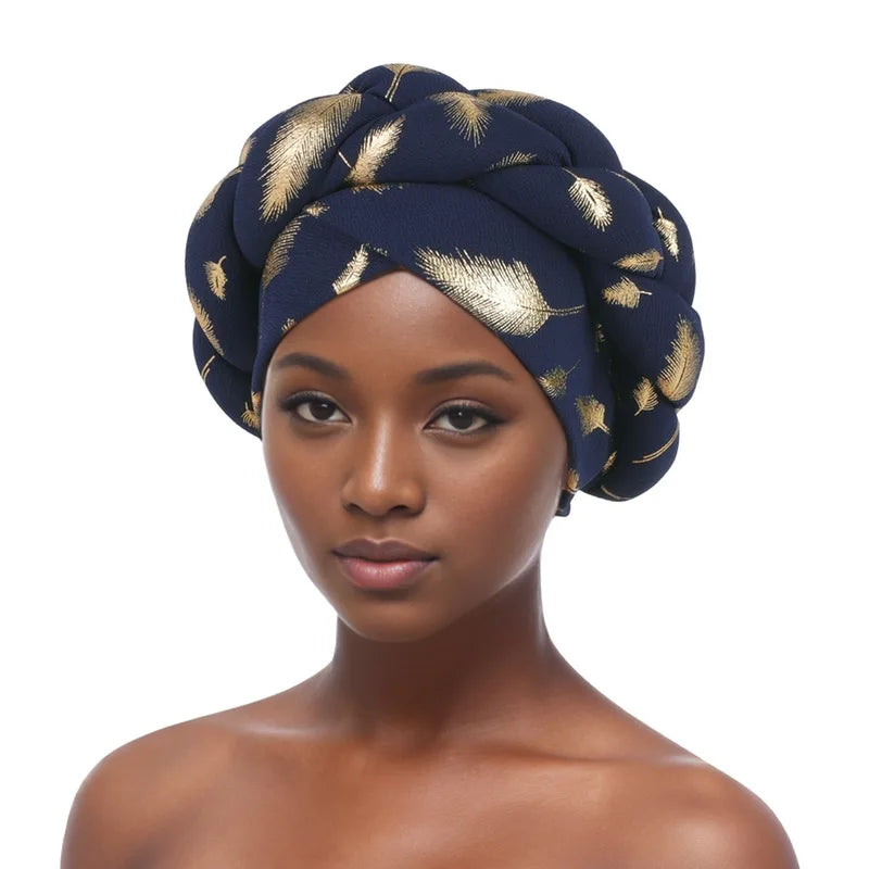 Feather Braid Turban Caps for Women Headwear Headscarf Bonnet Female Head Wraps African Indian Hat Turbante Mujer