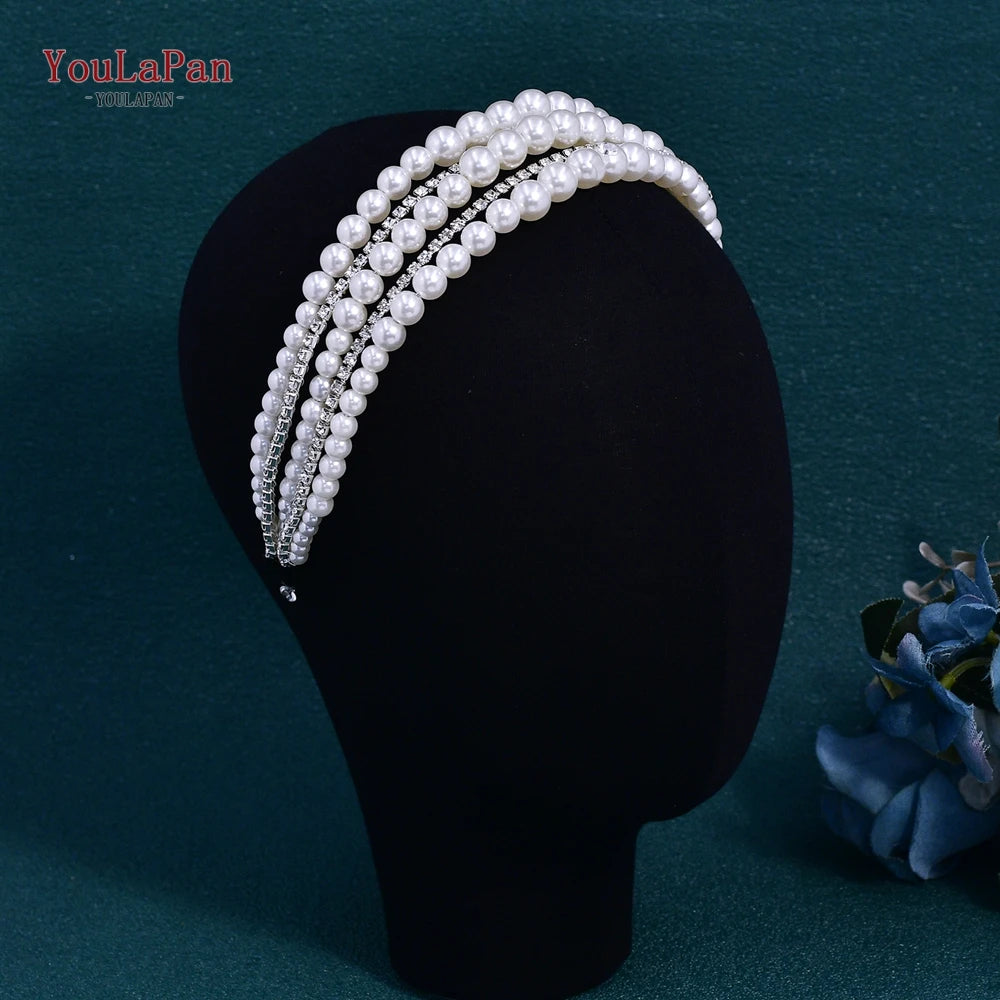 YouLaPan Wedding Pearl Headbands Hair Jewelry For Women Bridal Headdress Tiara Party Prom  Headpieces Hair Accessories HP724