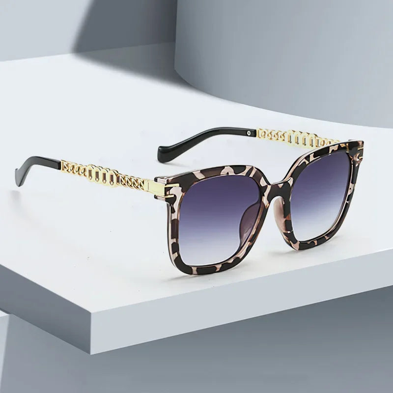 2025 New In Vintage Sunglasses For Women Luxurious Golden Chain Embellished Black Square Glasses Dark Lenses Glasses Women