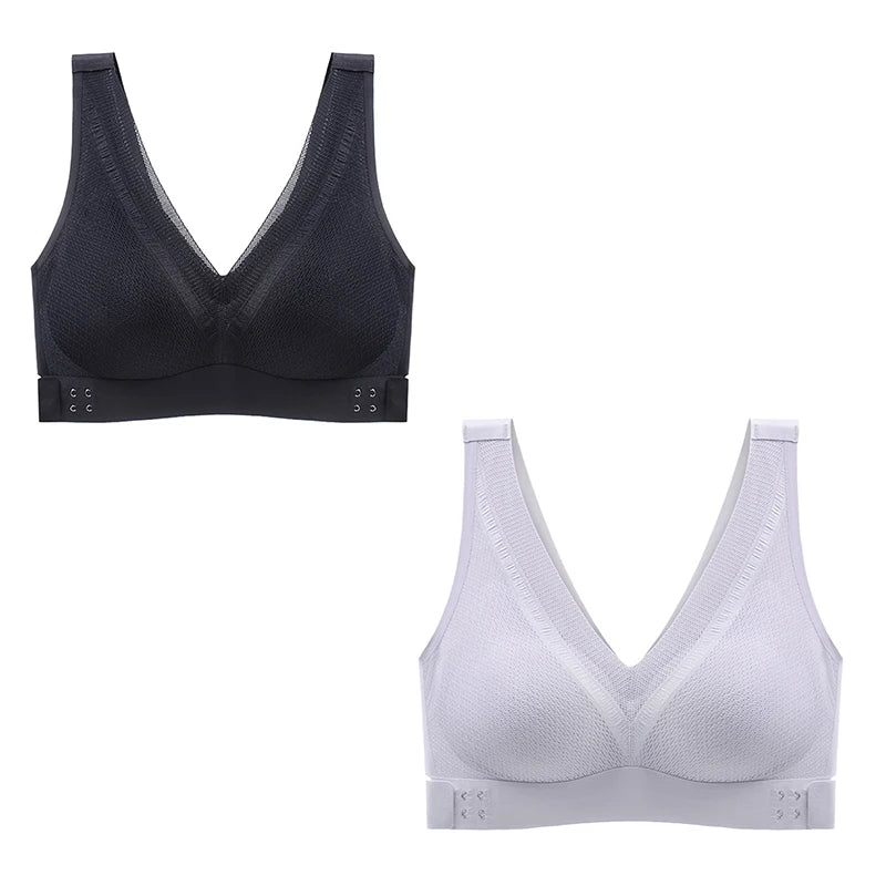 2pcs/set Tea Polyphenol Chest Side Buckle Seamless Women Underwear Lace Cross Beauty Back Gather Comfortable Woman Bra