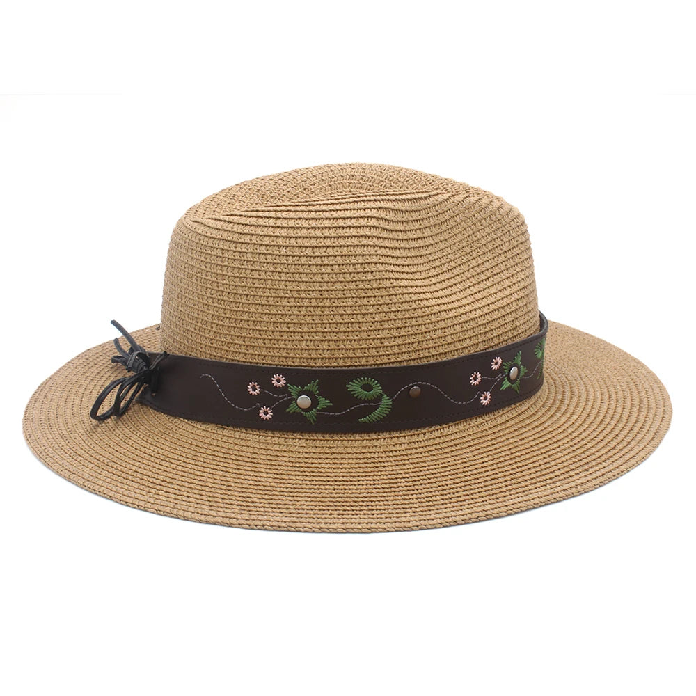 2 Sizes Unisex Men Women Soft Straw Panama Hats Summer Fedora Wide Brim Sunhats Trilby Caps Outdoor Beach Travel Sombrero UK M-L