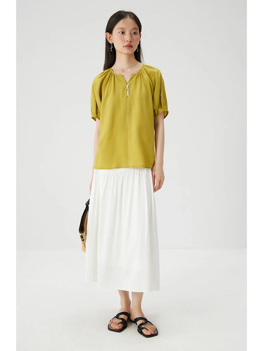 ZIQIAO Petite French Raglan Sleeved Shirt for Women 2024 Summer New Green Design High-end Women Green Casual Top  clothes