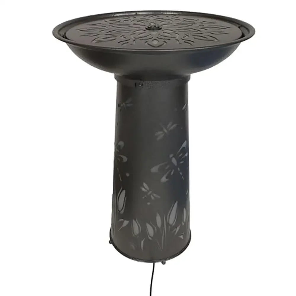 Dragonfly Design Outdoor Bird Bath Fountain with LED Lights 26.75-Inch Height Garden Accent Submersible Electric Pump Iron