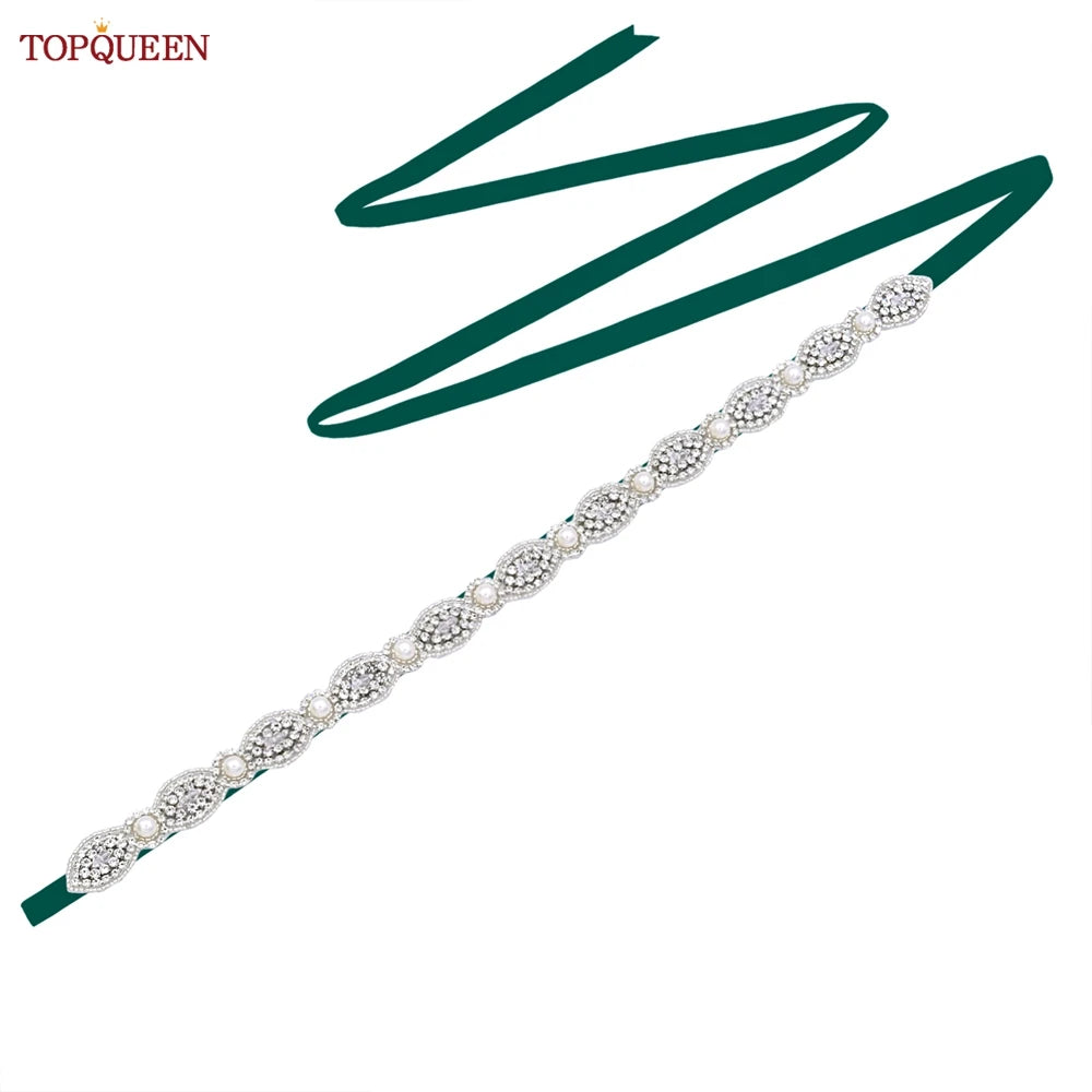 TOPQUEEN Bridal Belt Pearls Crystal Decoration Sash for Women Ladies Wedding Evening Party Dress Gown Applique Handmade  S435