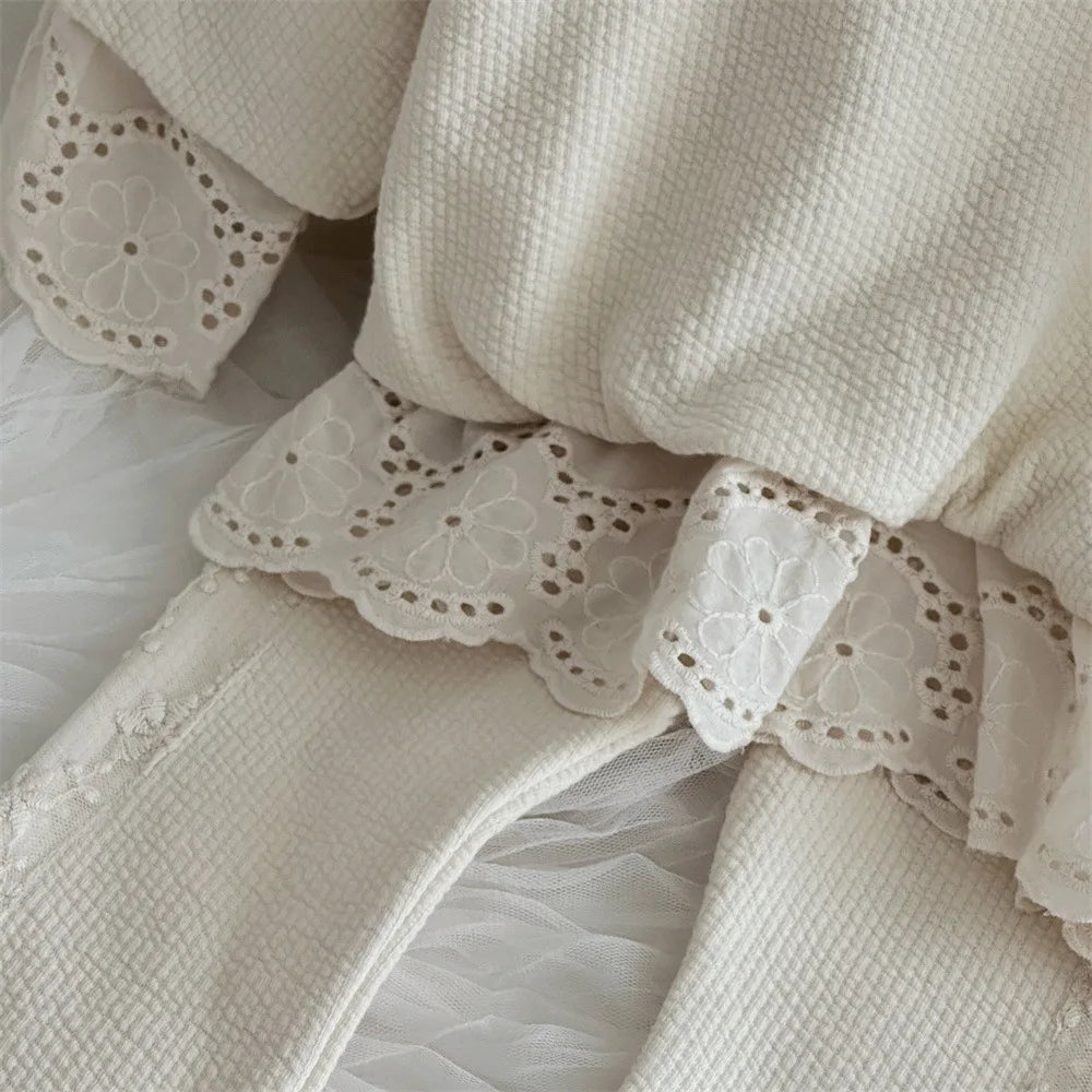 2025 Autumn New Baby Girl Long Sleeve Clothes Set Children Solid Lace Sweatshirt + Pants 2pcs Suit Cotton Toddler Girl Outfits