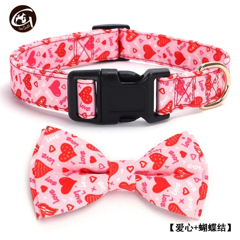 1Pcs Valentine's Day gift Paws Personlized Pink Valentine Dog cat Collar with Bow Heart Pet Collar Flower Dog Collar Large Small Dog