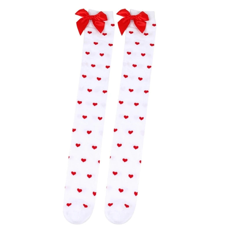 Valentine Day Bow Lip Heart Pattern Thigh High Stockings Tights for Women
