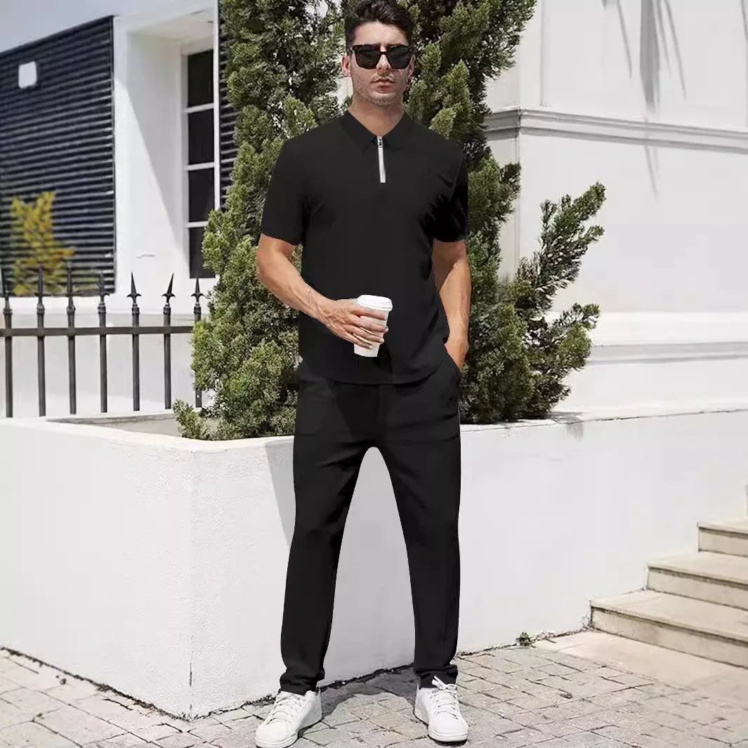 New Men T-shirt and Shorts 2 Pieces Set Casual Sports Fitness Home Short Sleeve Pants Suit Solid Color Summer Men Clothing