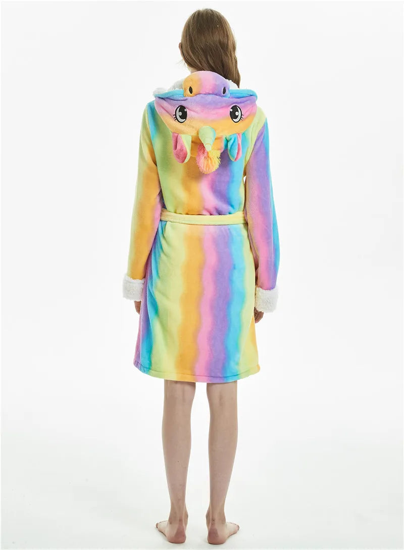 Flannel Bathrobe Starry Sky Rainbow Unicorn Sleepwear Pajamas For Adult Women Loungewear Halloween Costumes Oversized Nightgown