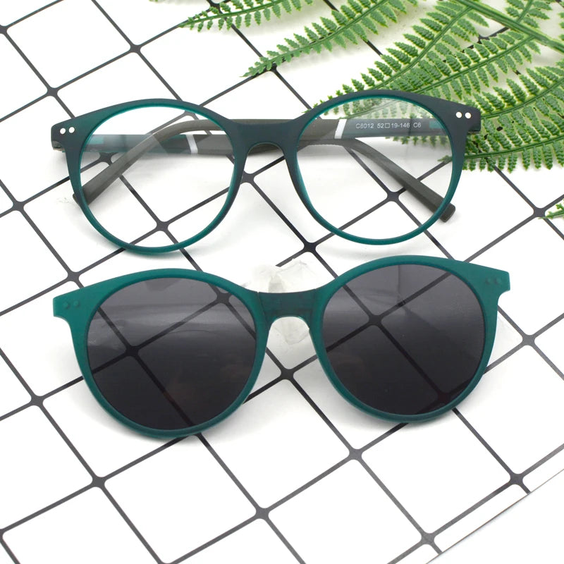 KANDREA 2 IN 1Vintage Round Magnetic Sunglasses Women Fashon Glasses Frame Men Optical Myopia Prescription Eyewear C8012