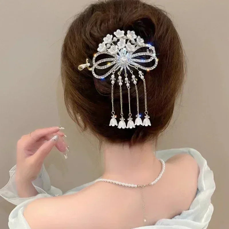 2023 New Bell Orchid Tassel Twist Hair Clip Ladies Elegant Frog Buckle Hair Grips Ponytail Braid Female Exquisite Headdress