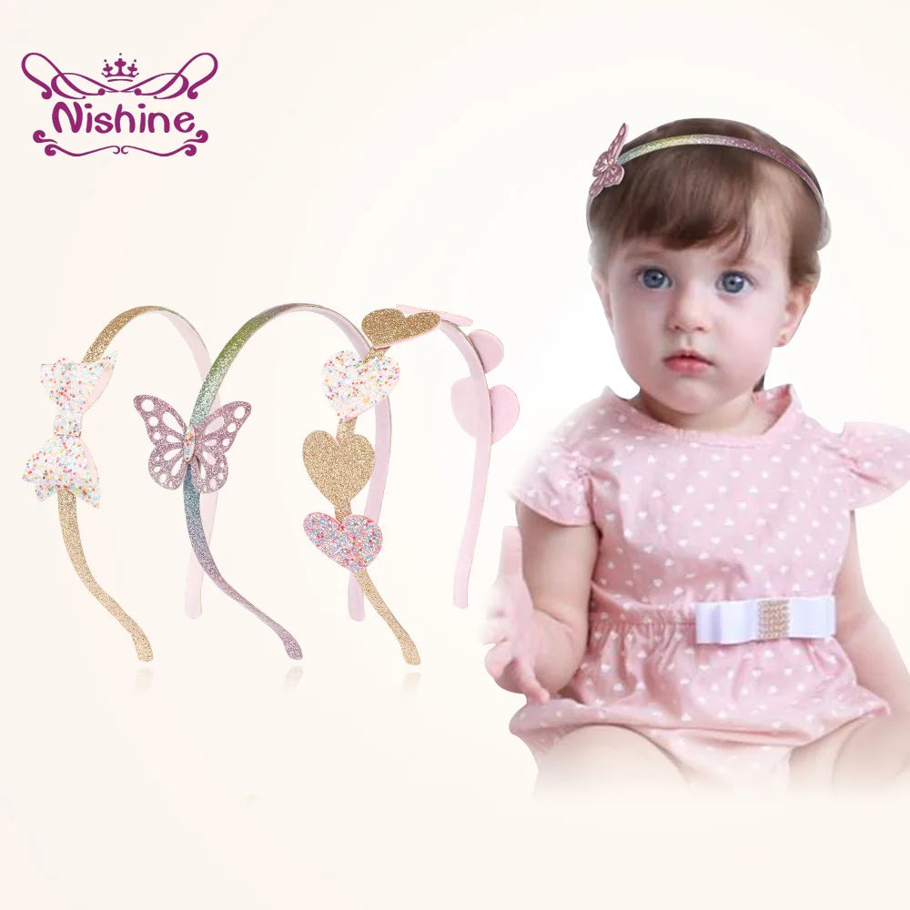1PCS Cute Heart Bows Butterfly Headbands Girls Glitter Bling Handmade Kids Head Band for Teens Child Toddlers Hair Accessories