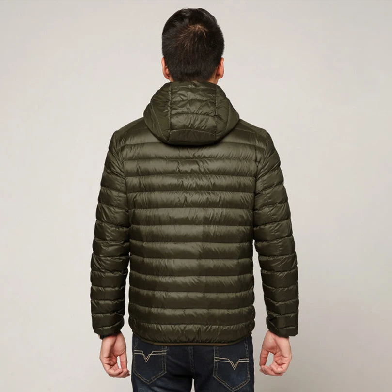 Men's Spring Ultra Lightweight Packable Down Jacket Hooded Breathable Coat Plus Size Men Hoodies Coat Feather Clothing 2024