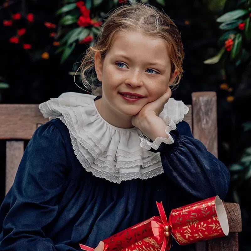 2025 Kids Dresses For Girls Spring Baby Girl Elegant Dress Kid Petal Collar A-line Loose Clothing Toddlers Cute Casual Outerwear