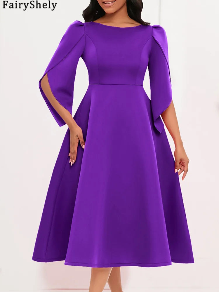 FairyShely 2025 Spring Long Sleeve Plus Size Long Dress Women Solid Large Big Dresses Lady Slim Fit Party Tight Curvy Dress