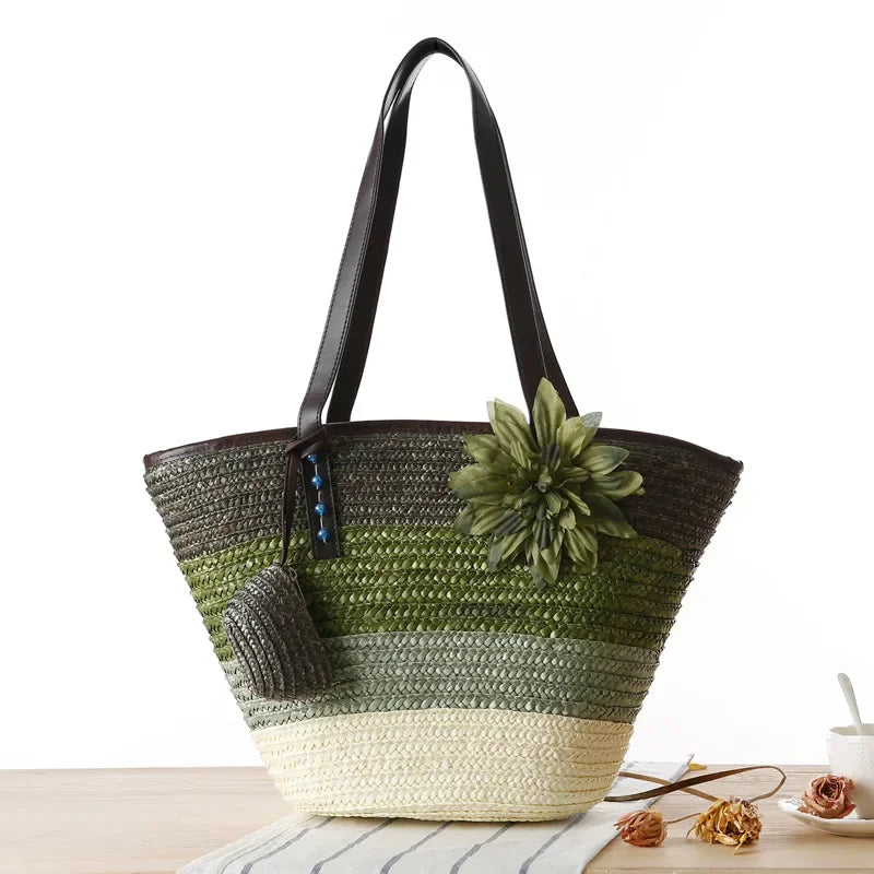 Fashion Rattan Women Handbags Wicker Woven Lady Shoulder Bags Summer Beach Straw Bag Large Capacity Tote Dot Big Baskets Purses