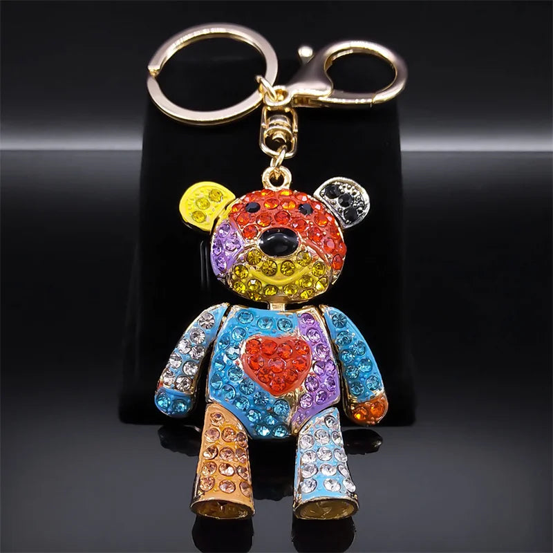 Cute Sweet Colorful Full Crystal Big Bear Key Chain Alloy Rhinestone Fashion Bag Accessories Keyring Jewelry Wholesale N9029