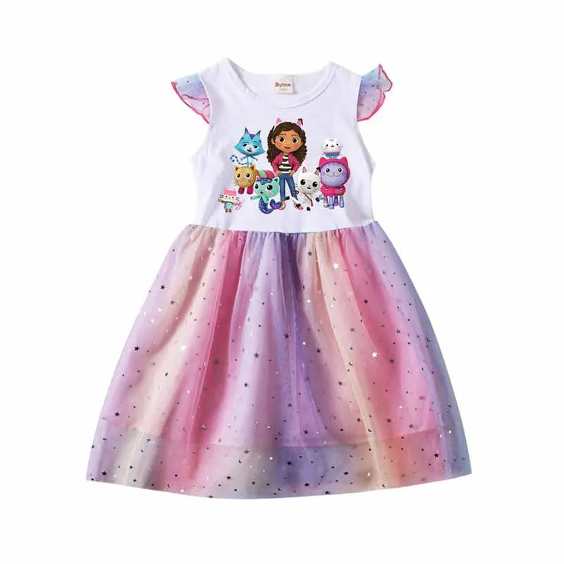 Summer Gabby Doll House Costume For Baby Girl Lace TUTU Dress Fashion Kid Up Cartoon Print Frock Child Tunic Clothes