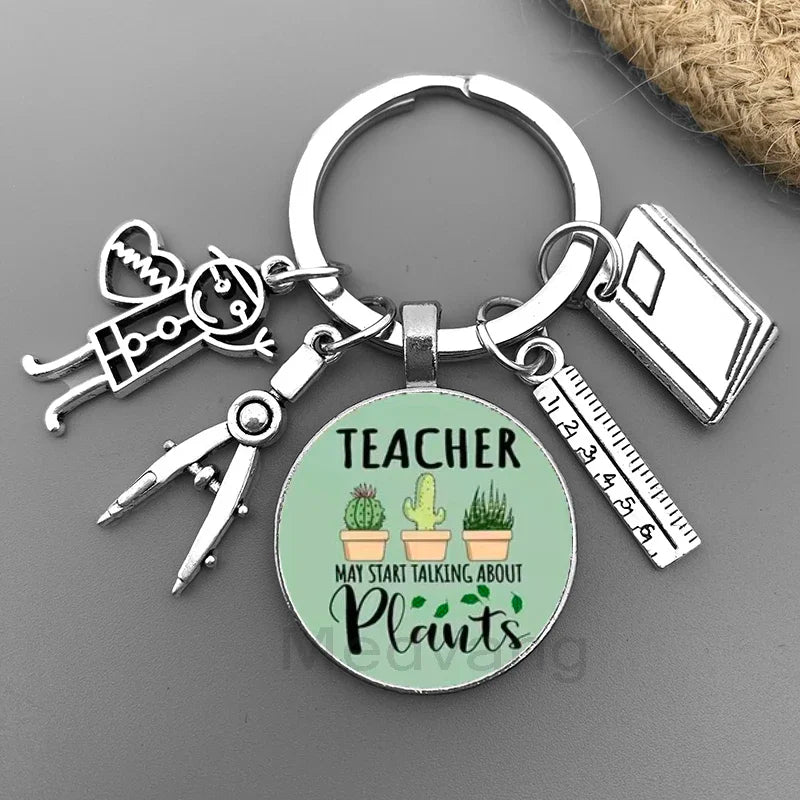 New Thank You Teacher Keychain Gift Thanksgiving Teacher Education Pendant Round Glass Keychain Teacher's Day Jewelry Gift
