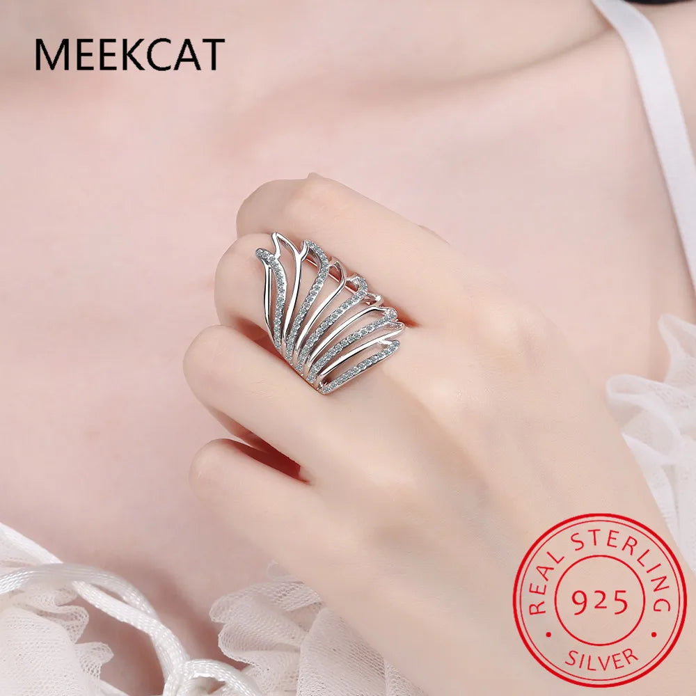 Hot Sale Authentic 925 Sterling Silver Feather Wings Adjustable Finger Ring for Women Sterling Silver Jewelry Gift SCR313
