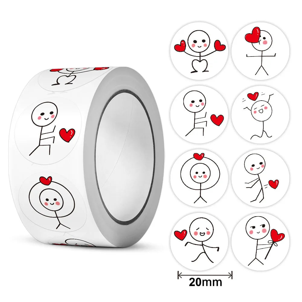 500pcs 20mm Cartoon Reward Sticker Roll Love Labels Valentine's Day Sticker for Wedding Gift Decor Envelope Sealing Scrapbooking