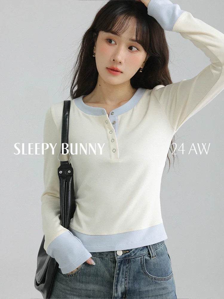 Winter Women Slim Fit Fake Two-Piece Design Long Sleeve T-Shirt Short Cropped Base Top Elegant Petite Style Casual Inner Wear clothes