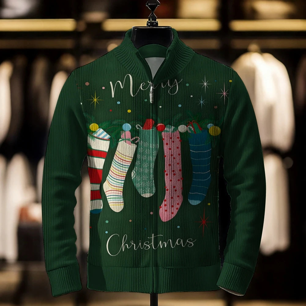 2024 Men’s Casual Christmas 3D Print Sweater Cardigan Loose Outerwear Coat, Winter Men’s Fashion Jacket, Casual Men’s Clothing