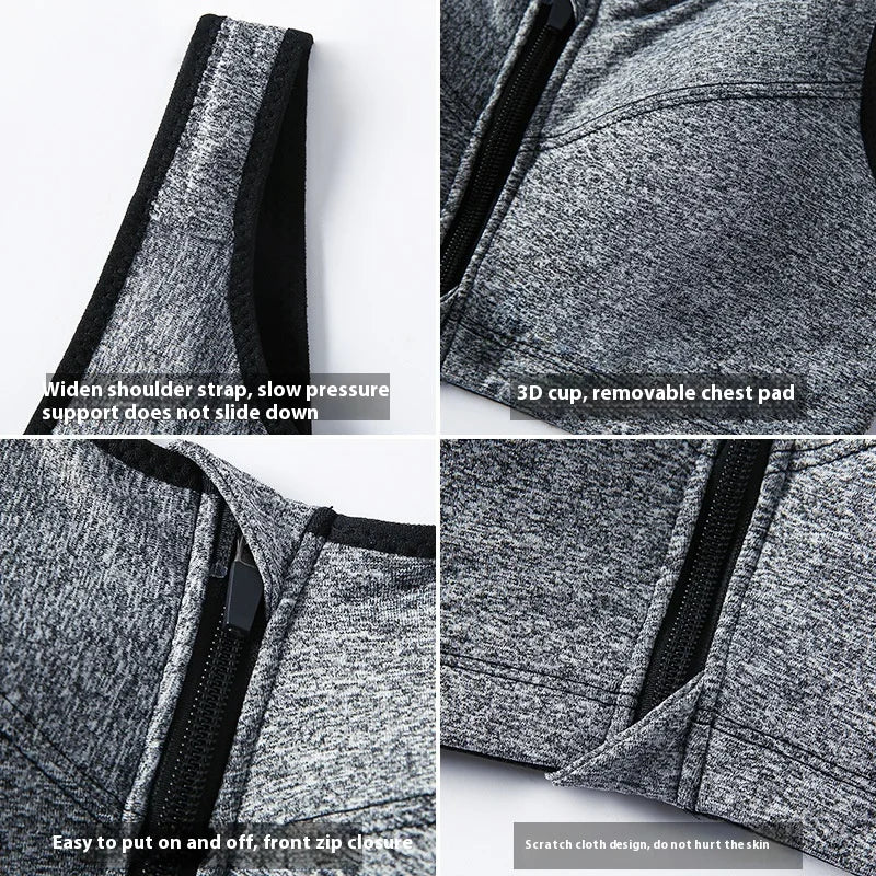 Sports For Women With High-Strength Shock-Absorbing Gathered Fitness Yoga Beauty Vest Without Steel Ring Front Zipper Sports Bra