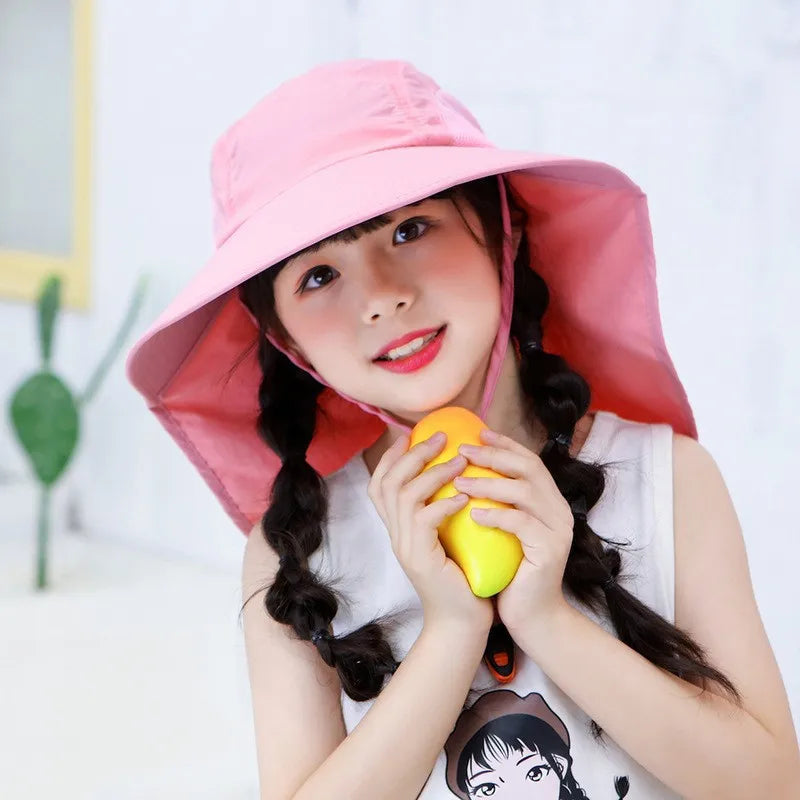 Ready to Ship Kids Sun Hat UV Protection Sunhat 5 Colors Adjustable Water Flap Baby Girl Summer Hats UPF 50+ Beach Hat