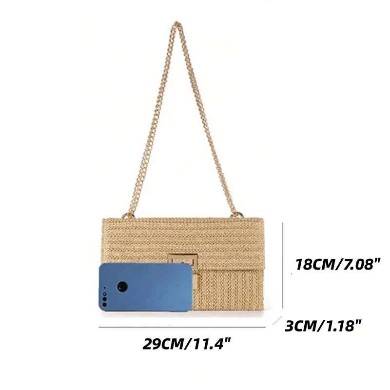 Envelope Straw Woven Clutch Handbags for Women 2024 Trend Summer Wicker Rattan Wallet Purse Beach Shoulder Chain Messenger Bags