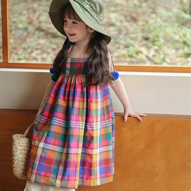 Girl's Dress Sweet Style Fashion Checkered Ball Dress Princess Dress