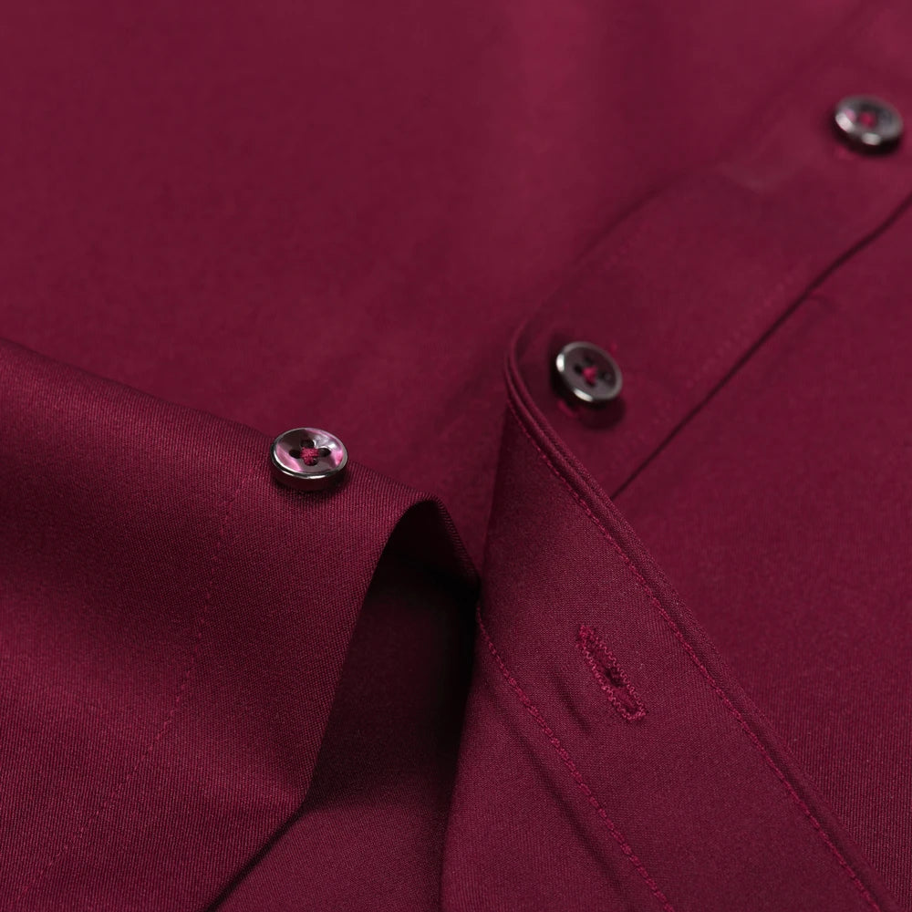 Men‘s Long Sleeve Silk-Like Satin Smooth Formal Shirt, Comfort Slight Stretch Wrinkle-Free Regular Fit Solid Color Dress Shirts