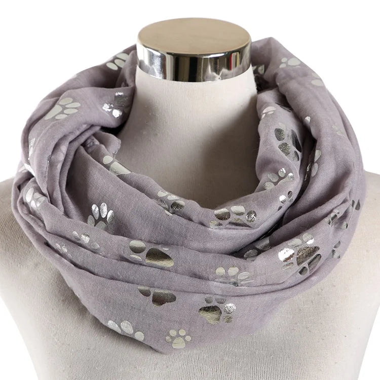 FOXMOTHER New Fashion Foil Sliver White Pink Black Cat Dog Paw Scarf For Pet Dog Lover Mother Gifts Women Scarves