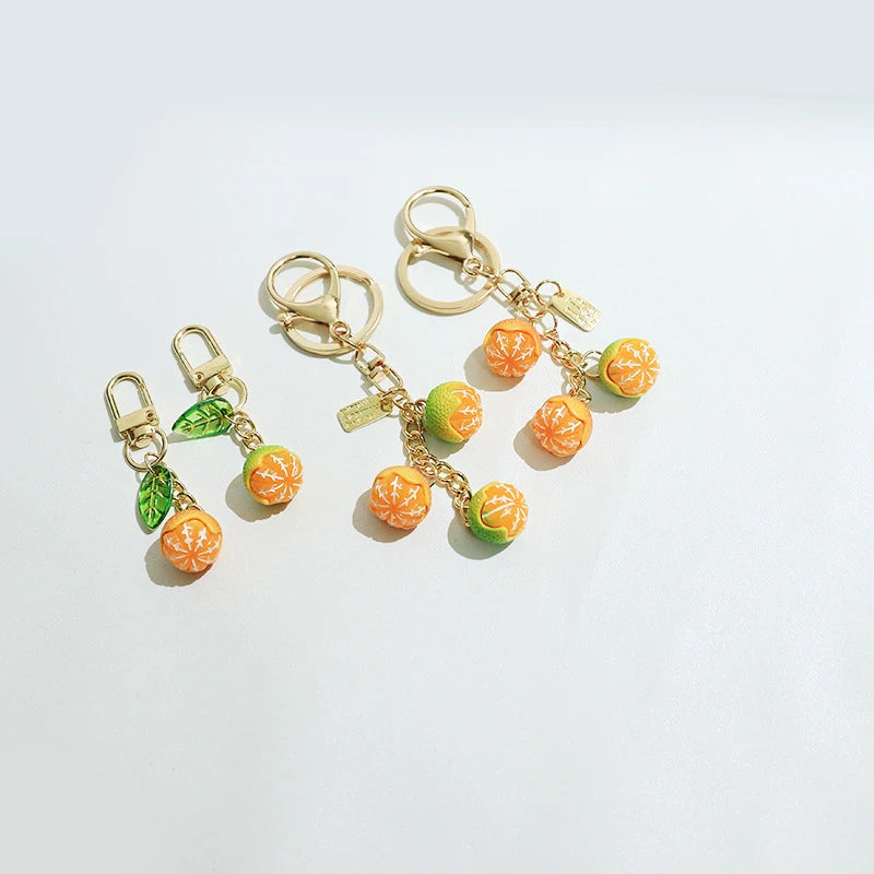 Cute Fruit Keyring Cartoon Simulation Orange Keychain Pendant Bag Earphone Case Phone Pendant Decoration Accessories Gifts