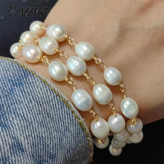 WT-RBC226 WKT 2023 Exquisite chain freshwater pearl 6-7mm 18k gold chain wedding design jewelry hot sale chains accessories